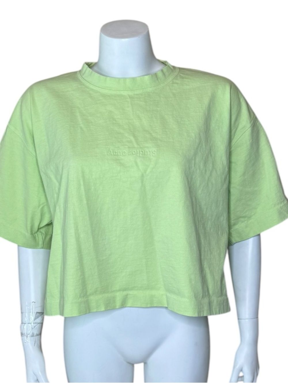 Acne Studios Cylea Embossed Cropped Tee Shirt M Crew Shirt Sleeve Lime Green
